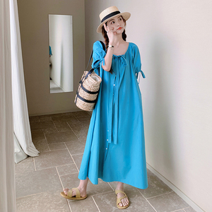 chic法式蓝色连衣裙女夏2024新款茶歇桔梗初恋韩系学院风减龄长裙图片