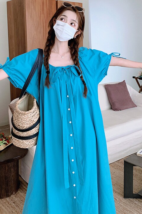 chic法式蓝色连衣裙女夏2024新款茶歇桔梗初恋韩系学院风减龄长裙,女装连衣裙,浙宝100