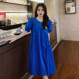 法式克莱因蓝连衣裙女夏2025新款赫本风别致惊艳气质宽松显瘦裙子,女装连衣裙,浙宝100, 法式克莱因蓝连衣裙女夏2025新款赫本风别致惊艳气质宽松显瘦裙子,女装连衣裙,浙宝100,