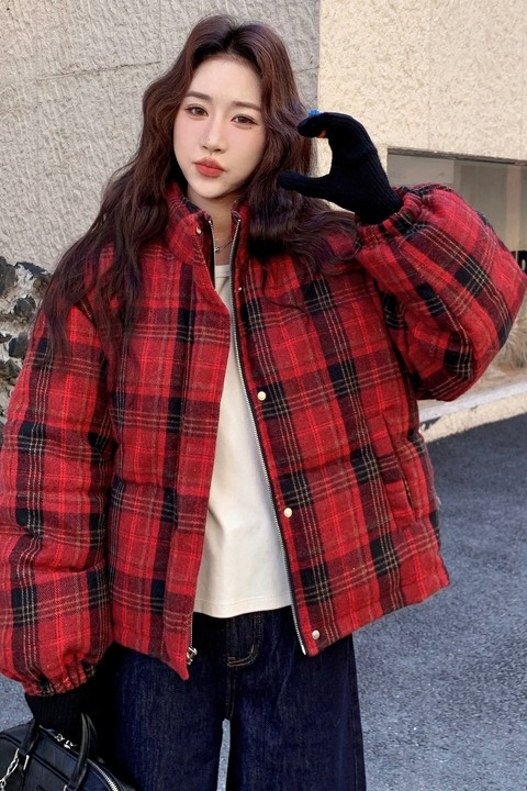 [新款】巨好看红色格子短款90羽绒服女款外套B100-8679-p255-k368,女装羽绒服,浙宝100