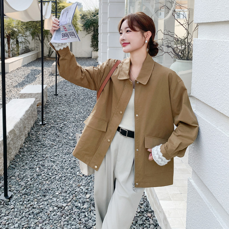 【新款】时尚咖色个性袖口花边拼接小外套B100-8658p135-k188，女装风衣，浙宝100