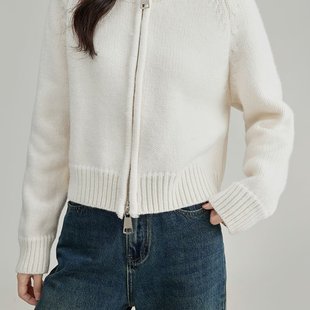 小个子针织开衫 圆领拉链毛衣外套女2025秋冬韩系温柔宽松短款 上衣