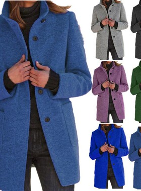 2025 Women's  Vintage Solid lor Button-up llar Woolen Jacket