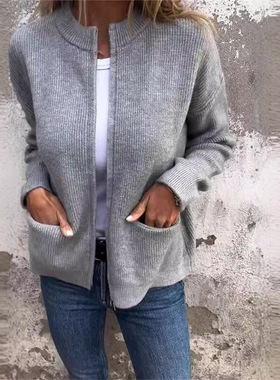 2025 Women Casual Fashion Solid lor Pocket Cardigan Jacket W