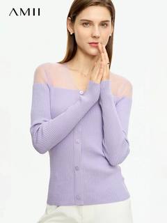 AMII Minimalism Sweater for Women 2024 Autumn New Patchwork