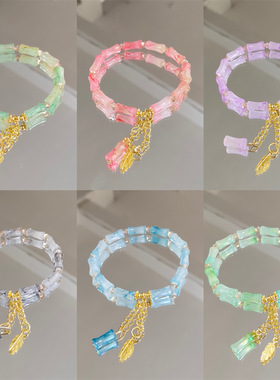 新款竹节彩色青花手链女ins小众设计感清新百搭学生手串厂家直销