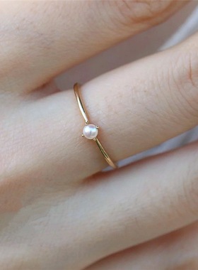 胧月 欧美简约珍珠女式戒指镀真金细尾戒外贸爆款配饰批发