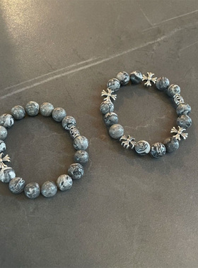 十字花地图石手链男百搭小众设计高级感嘻哈街头情侣配饰时尚饰品