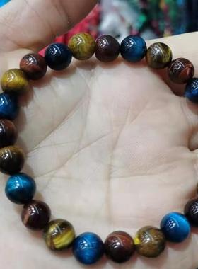 2021亚马逊新款蓝色虎眼石黄色虎眼石串珠手链手串弹力手链手镯