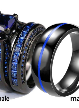 跨境配饰 时尚手饰套戒情侣深蓝锆石戒指 创意饰品厂家批发