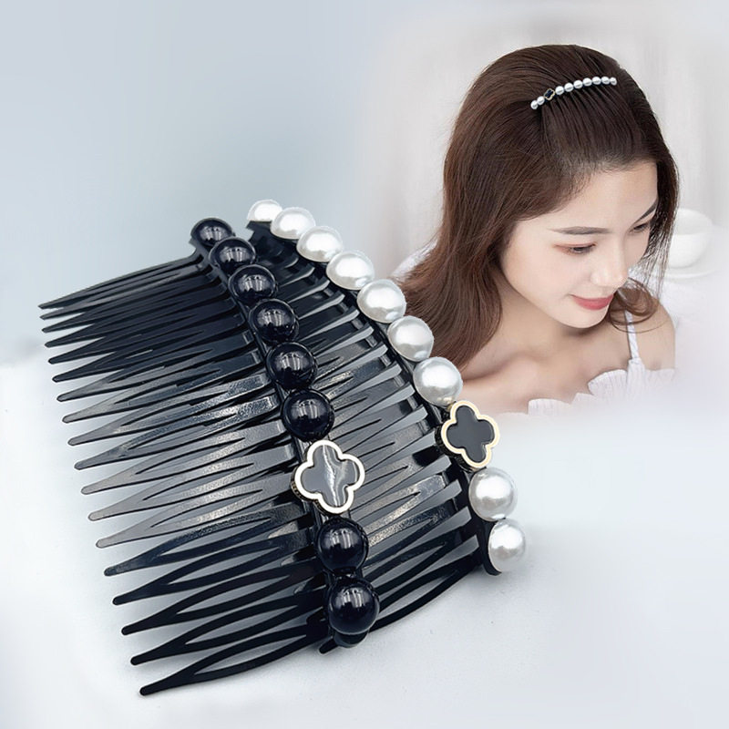 韩版刘海碎发插梳简约发夹女后脑勺珍珠水钻发梳整理头饰发卡神器