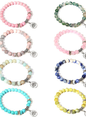 亚马逊跨境粉色水晶莲花吊坠宝石珠子手链饰品手串批发手工制作