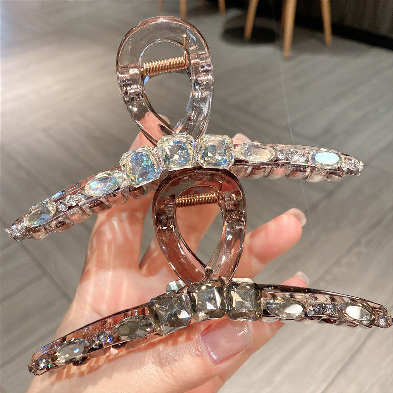 星河碎钻发夹女后脑勺高级感爆闪透明水钻鲨鱼夹超仙甜美抓夹头饰