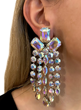 速卖通爆火水钻耳环 时尚轻奢夸张流苏高级感耳环气质配饰earring