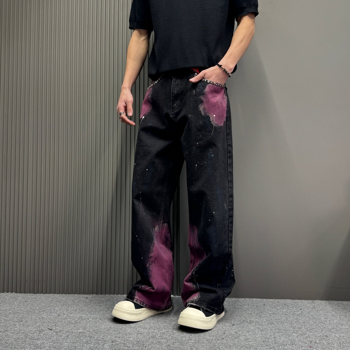 轻奢水洗复古男士时尚新款春季休闲潮牌极光紫牛仔裤阔腿直筒显瘦,男装,牛仔裤,淘宝优惠券,粉丝福利购,淘宝优惠卷