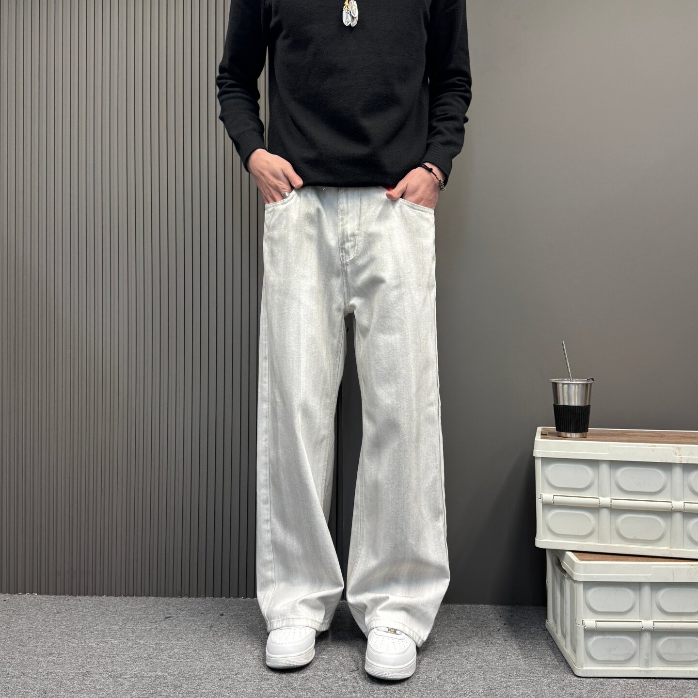 美式潮流彩色标牛仔裤宽松长裤休闲风直筒春季款个性潮流款设计感