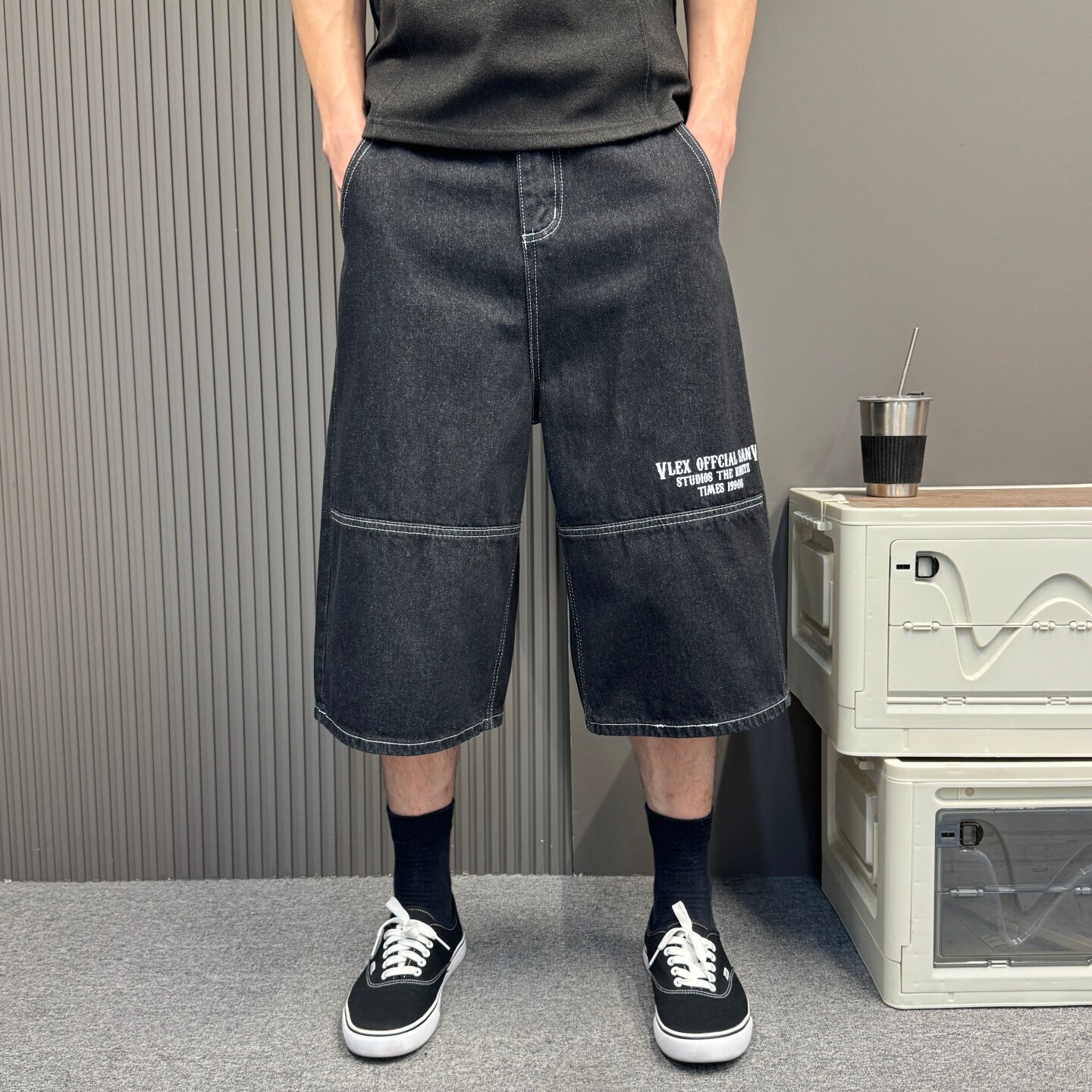 美式西海岸街头风复古牛仔时尚潮流七分裤男女夏季宽松休闲百搭潮
