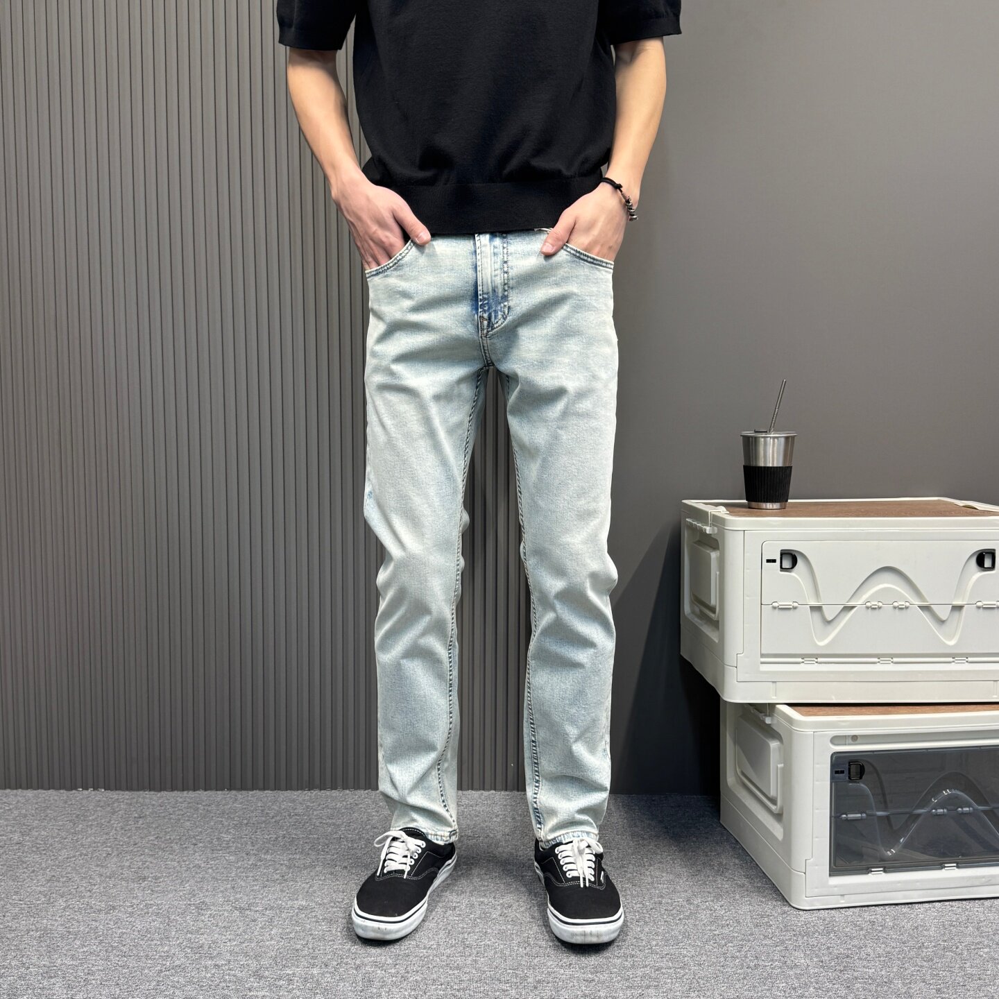 潮牌浅色牛仔裤男士2026新款春夏季薄款男裤宽松直筒休闲裤子男款