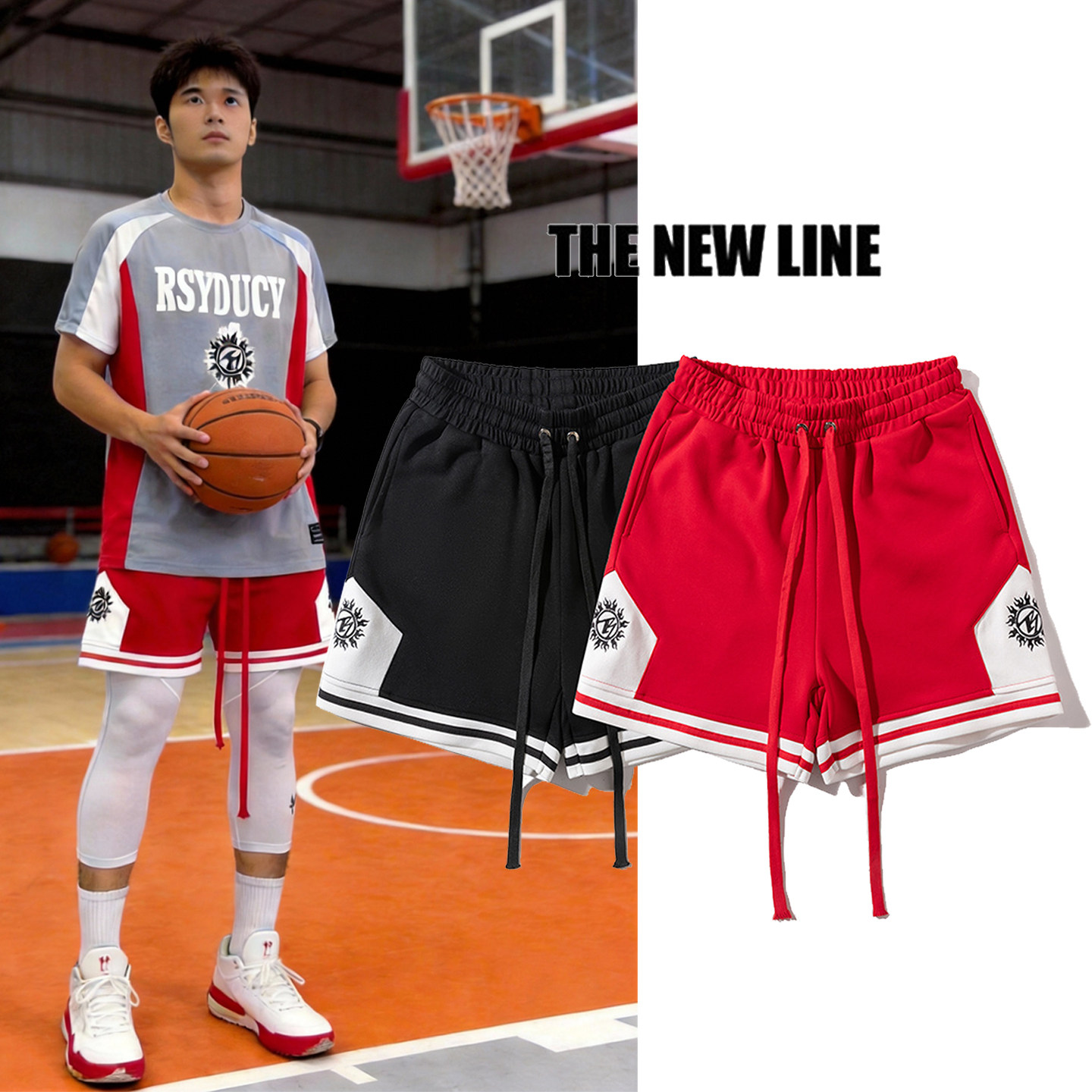 2026年夏季重磅拼接刺绣四分短裤街头宽松潮牌美潮不过膝短裤男,男装,短裤,淘宝优惠券,粉丝福利购,淘宝优惠卷