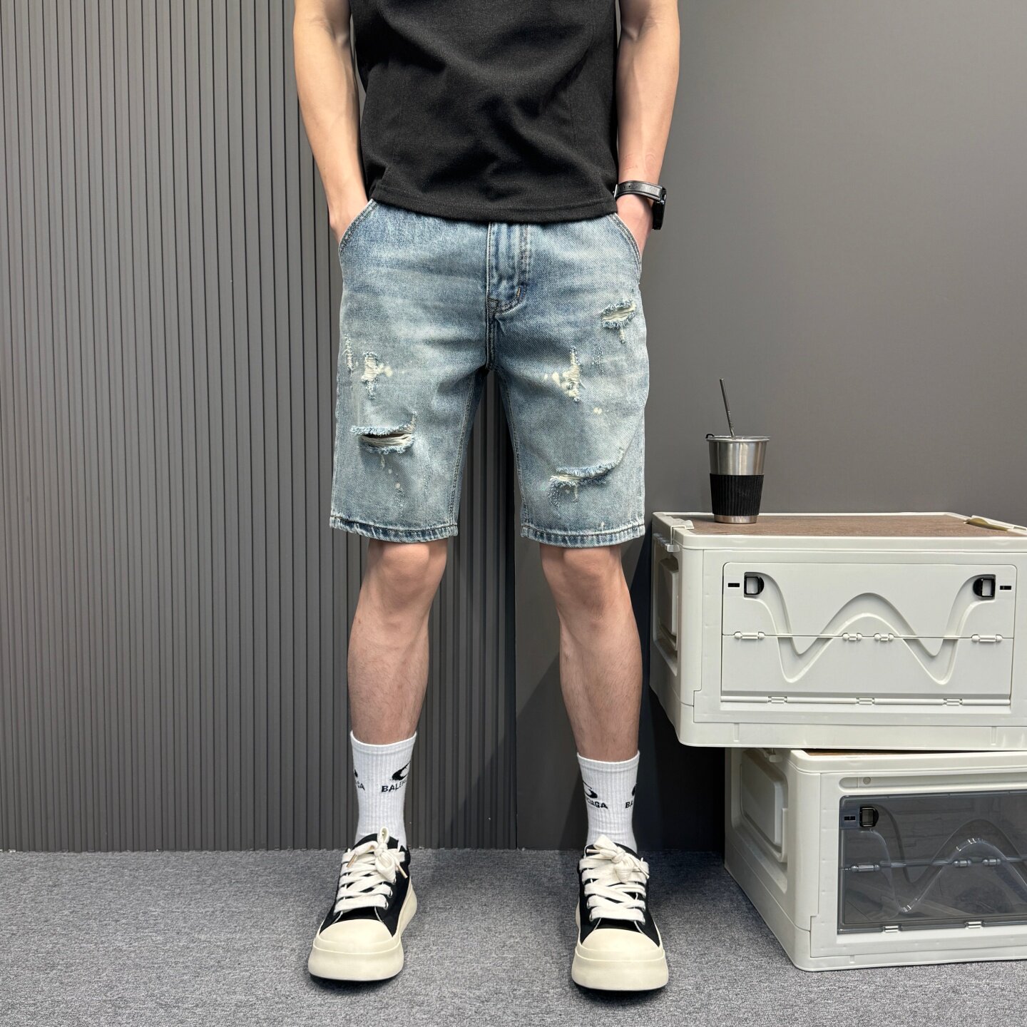 街头风磨破痞帅牛仔短裤男潮牌五分裤2026夏季新款男士时尚中裤子