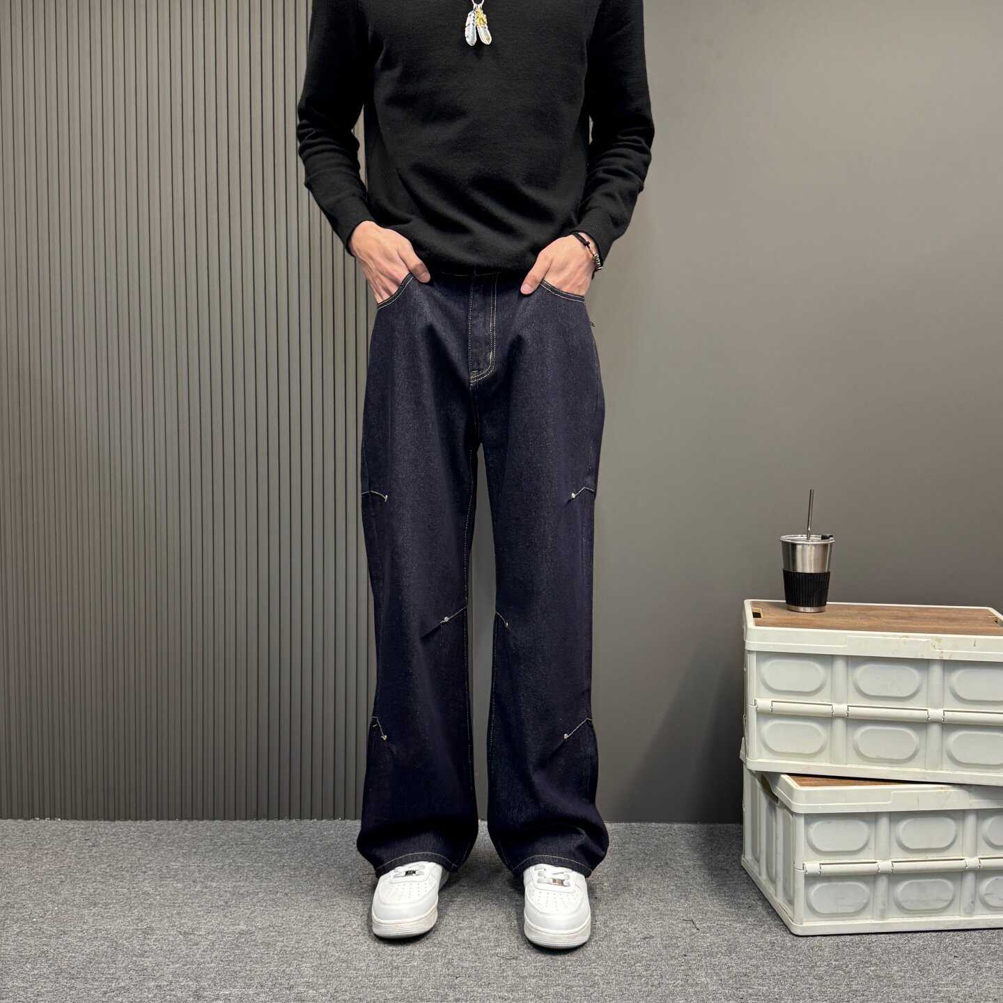 破洞牛仔裤男美式休闲复古水洗浅色宽松直筒垂感长裤阔腿潮牌男士