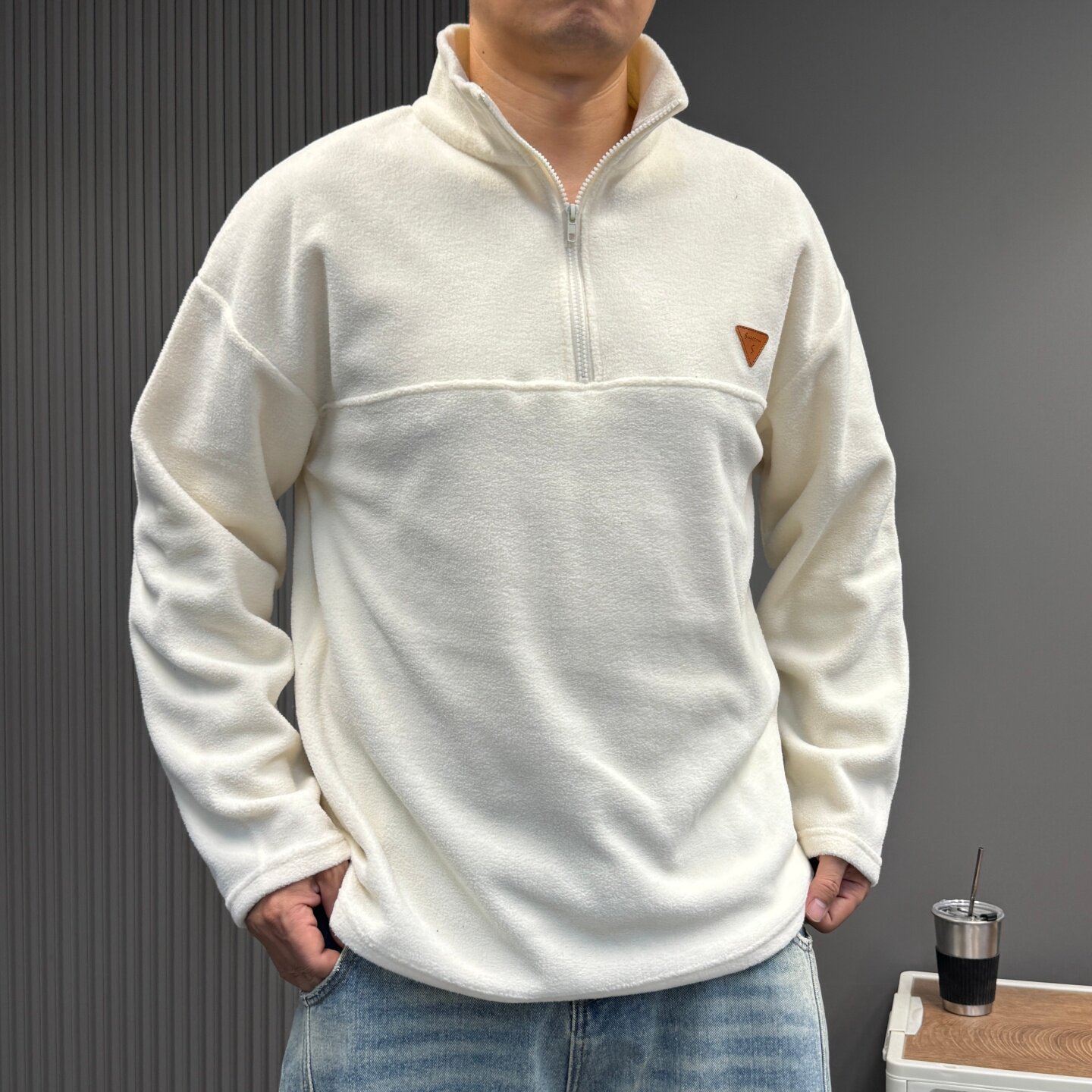 美式重磅摇粒绒外套男冬季薄绒半拉链卫衣保暖冲锋衣内胆立领夹克