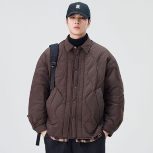 翻领男士羽绒服菱纹保暖加厚2025冬季新款羽绒衣外套男百搭休闲潮