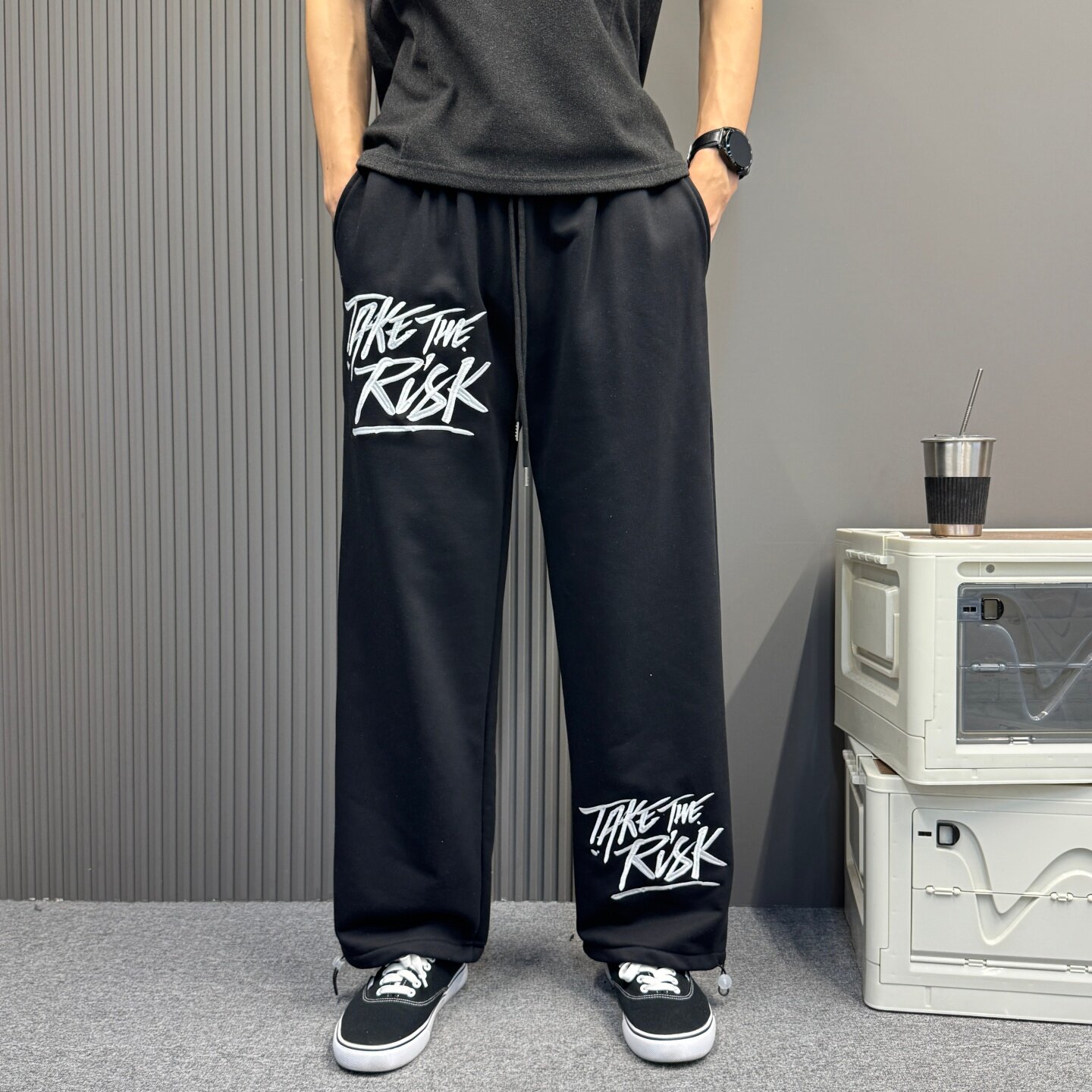 夏季新款卫裤直筒休闲流行时尚宽松男女款字母刺绣运动健身长裤子