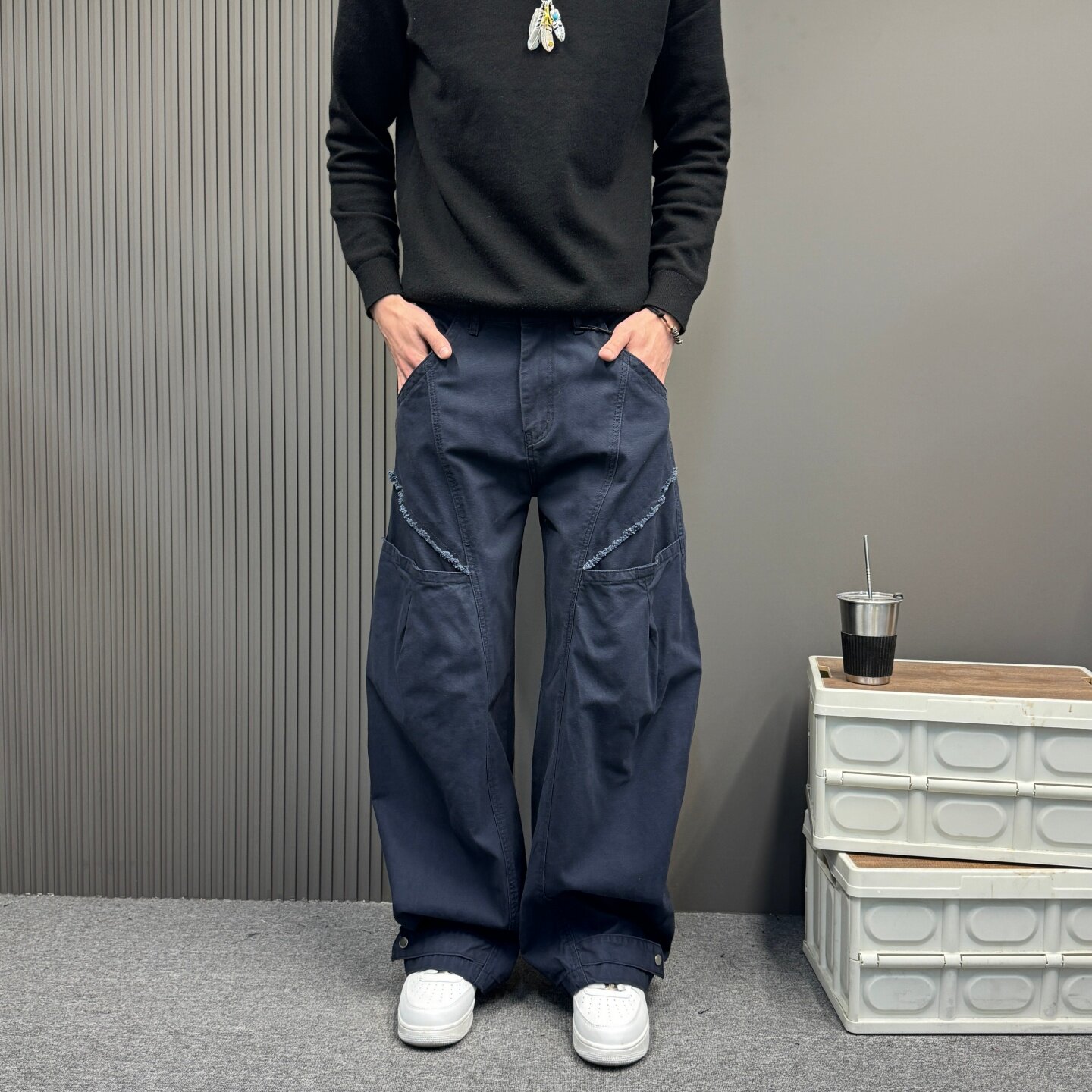 2026春秋季日系弯刀多口袋工装裤男女潮牌宽松休闲水洗直筒长裤