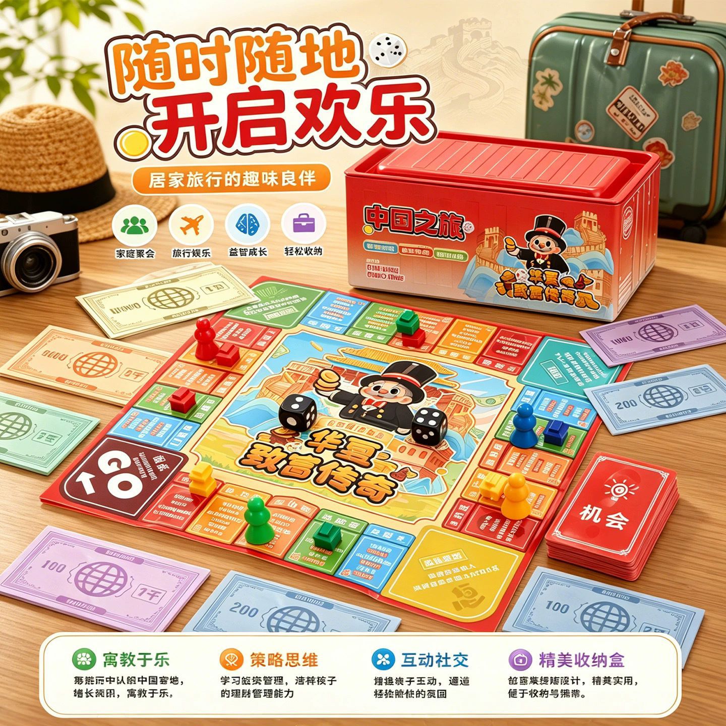 正版财商桌游 中国之旅铁盒富游棋 儿童欢乐家庭游戏玩具世界环游