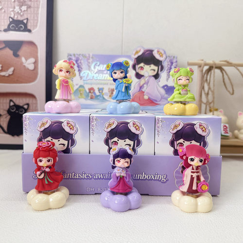 花镜幻梦转转盲盒古风汉服少女公仔潮玩摆件国潮卡通惊喜盲盒礼品