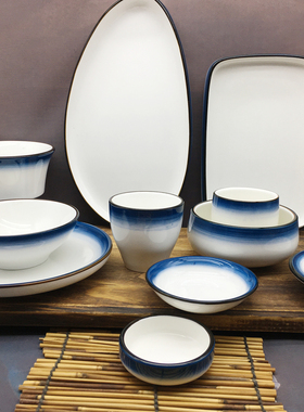 海之蓝色摆台茶杯调理碗勺子筷架烟灰缸加厚陶瓷餐具餐厅家用商用