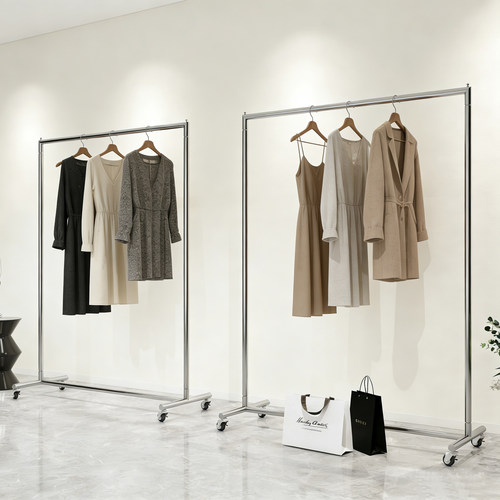 服装店展示架落地式不锈钢买手店移动轮子挂衣架中岛架女装店货架 - 封面