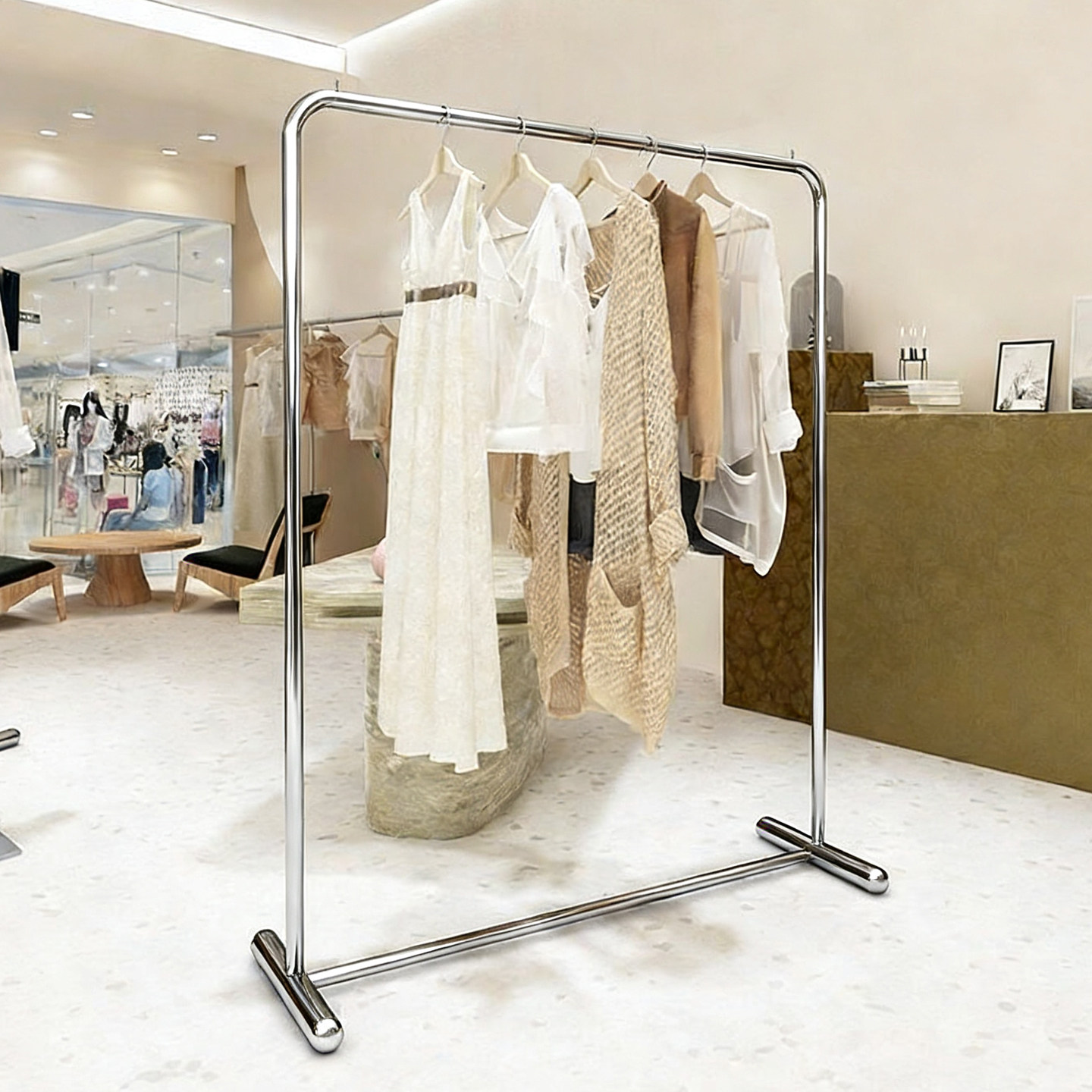 服装店展示架不锈钢女装店货架陈列架童装挂衣架银色落地衣服架子