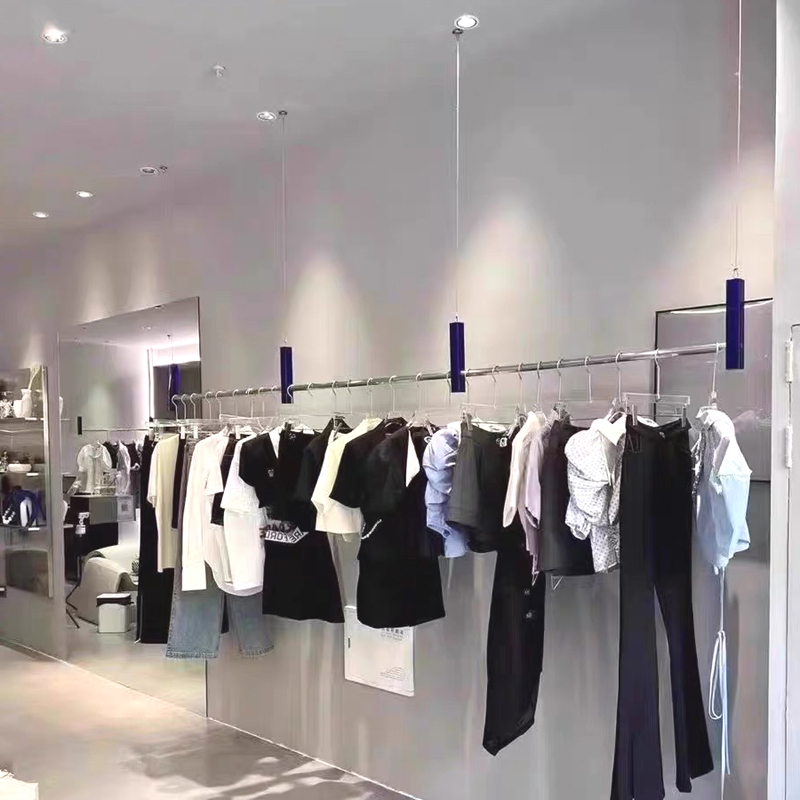 服装店展示架钢丝吊架亚克力悬挂吊杆橱窗挂衣架女装陈列架子定制