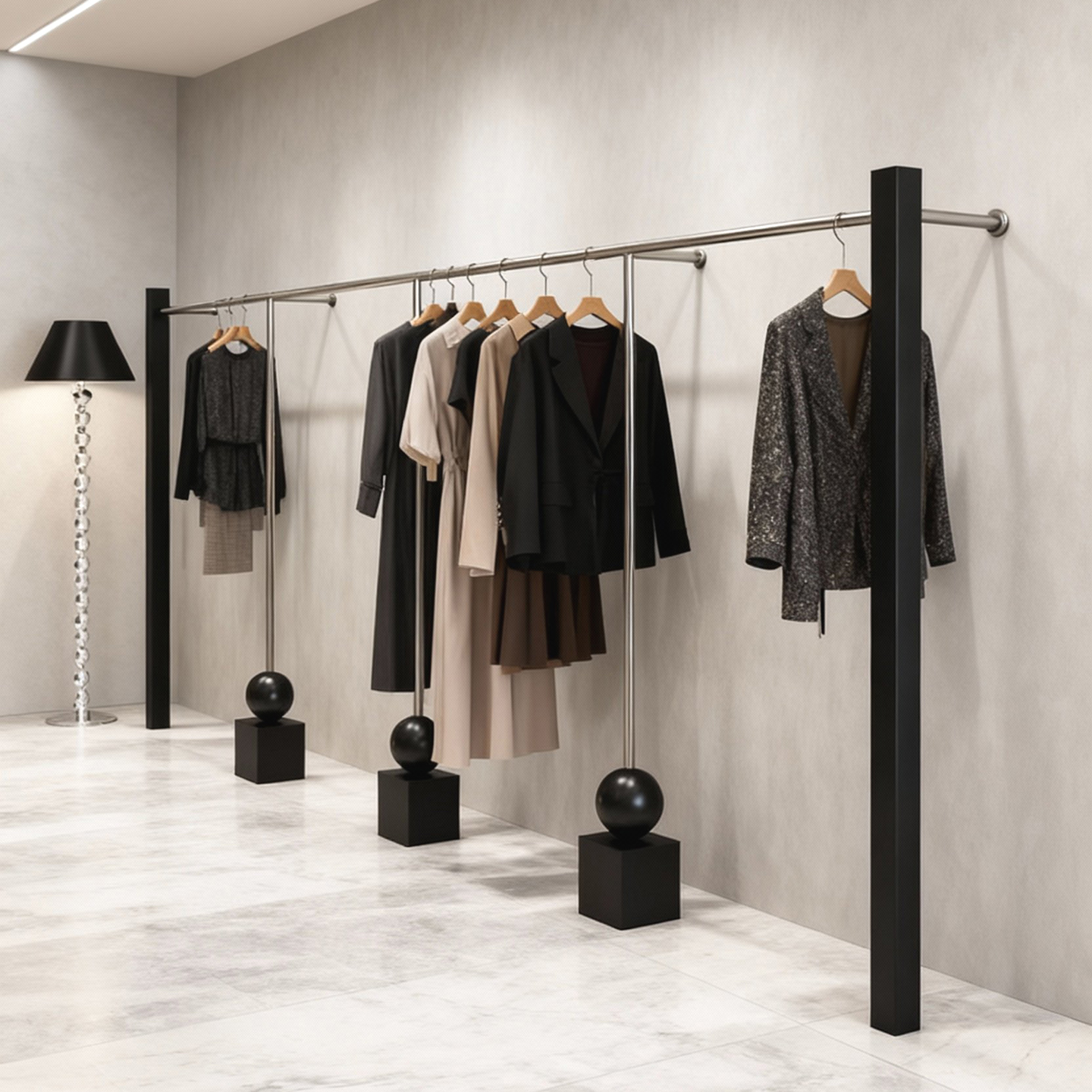 不锈钢配黑陈列侧挂架女装店专用
