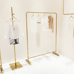 服装 店中岛架高档简约陈列货架 店不锈钢展示架电镀金钛落地架女装