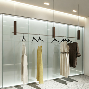 店货架 陈列架女装 服装 店展示架不锈钢配胡桃色吊架挂衣架童装