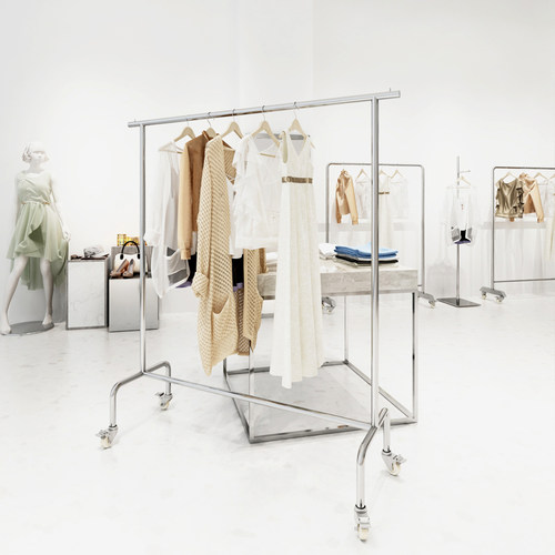 服装店展示架不锈钢带轮子银色