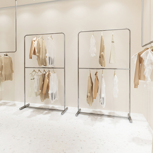 架落地式 店银色服装 店展示架陈列道具不锈钢双层中岛架女装 服装