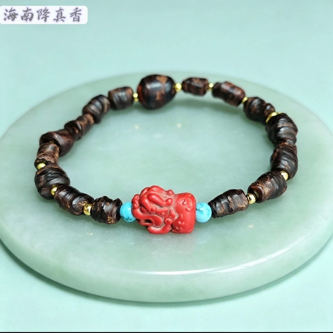 海南降真香瘤疤老树丁女款随形手串沉水品质朱砂貔貅绿松石收藏