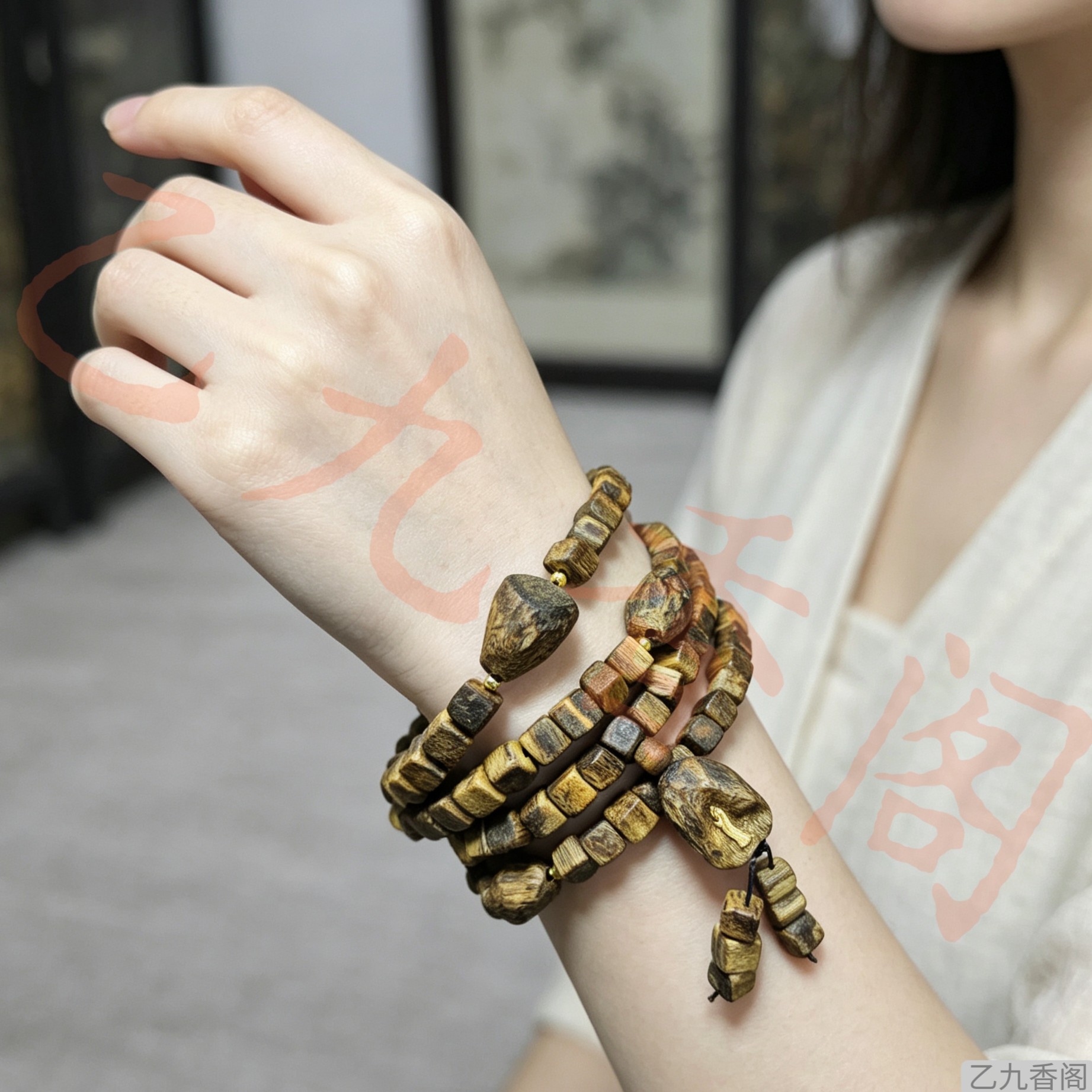 白奇楠沉香方珠多圈手串项链瘤疤腰顶珠925银悟道吊坠清甜蜜花香