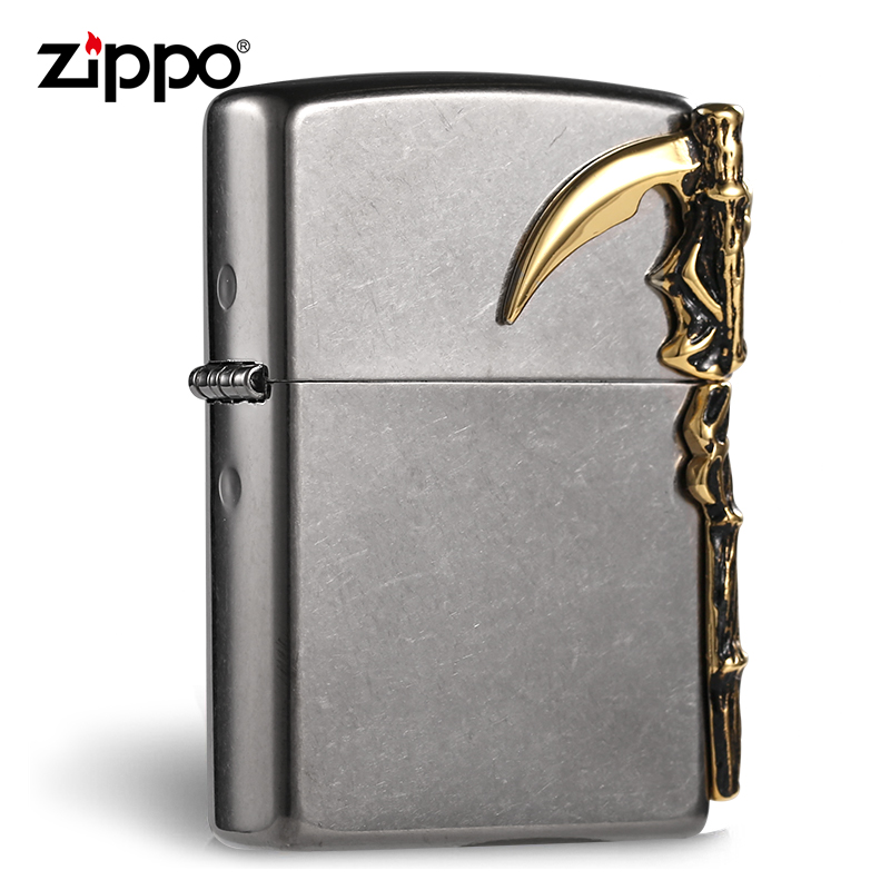 zippo原装官方正品打火机 复古黑冰 死神骷髅镰刀贴章 专柜正版