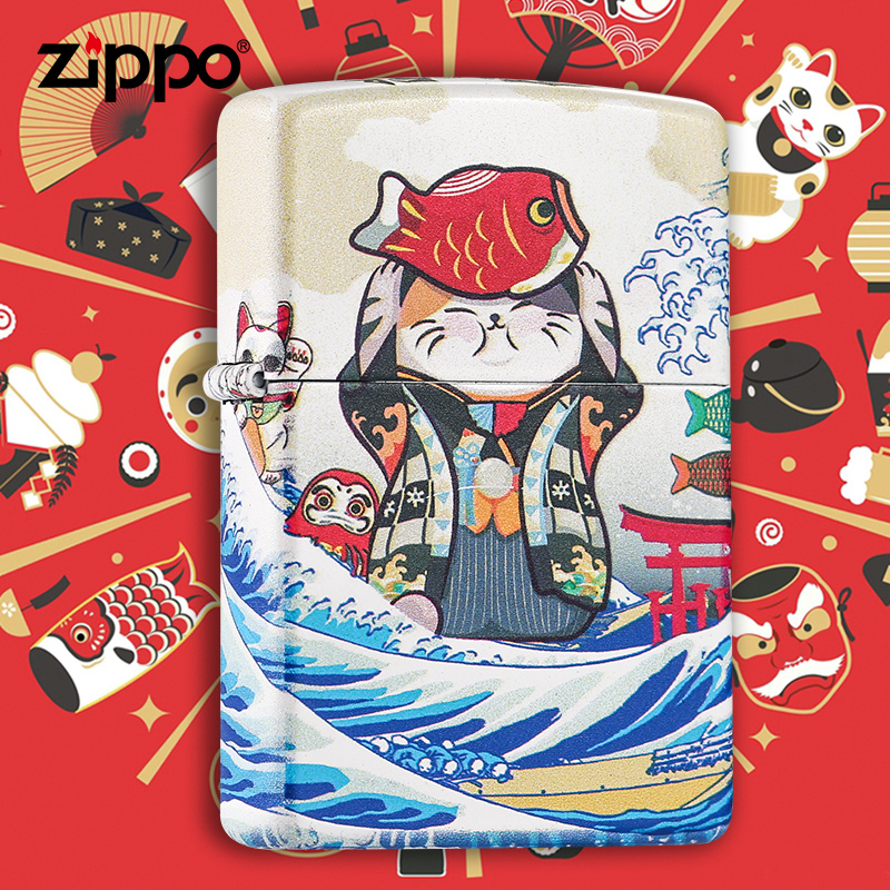 zippo芝寶原裝正版打火機 防風煤油純銅創意個性招財貓男正品限量