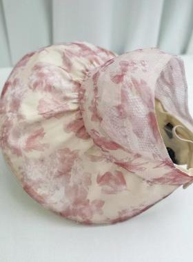 2025夏季新款花布大檐空顶渔夫帽女休闲防紫外线遮阳可折叠防晒帽