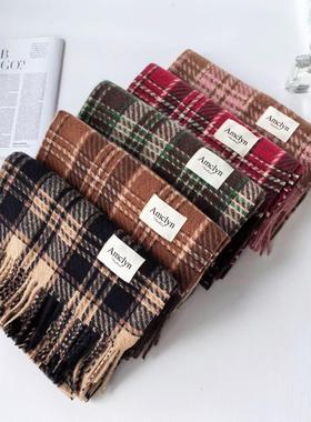 2024新款韩系保暖长款格子围巾女时尚百搭披肩高级氛围感围脖秋冬