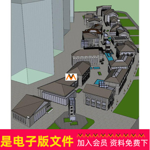 X139现代中式新古典民国风格商业街步行街古街道商铺商住楼SU模型