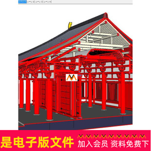X99唐代七开间单檐庑殿顶大雄宝殿斗拱抬梁式屋架梁架结构SU模型