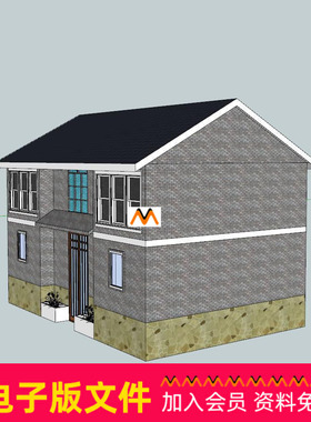 X319新农村二层仿古砖混结构农村住宅楼农村简易别墅民居SU模型