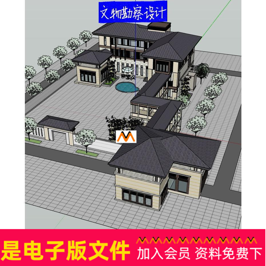 Z392新中式休闲娱乐会所会馆新古典现代中式别墅会所酒店SU模型